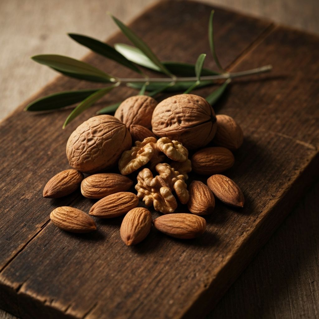 Mixed nuts and olive branch